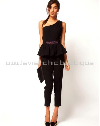 Embellished Peplum Jump With One Shoulder